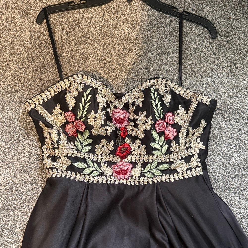 Camille La Vie Black Dress with Floral Embroidery